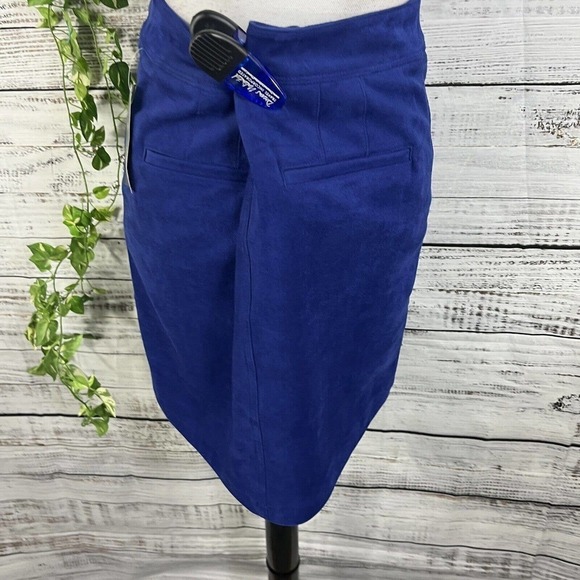 INC International Concepts Skirt Royal Blue Faux Suede Snap Front Pockets Boho - Picture 9 of 10